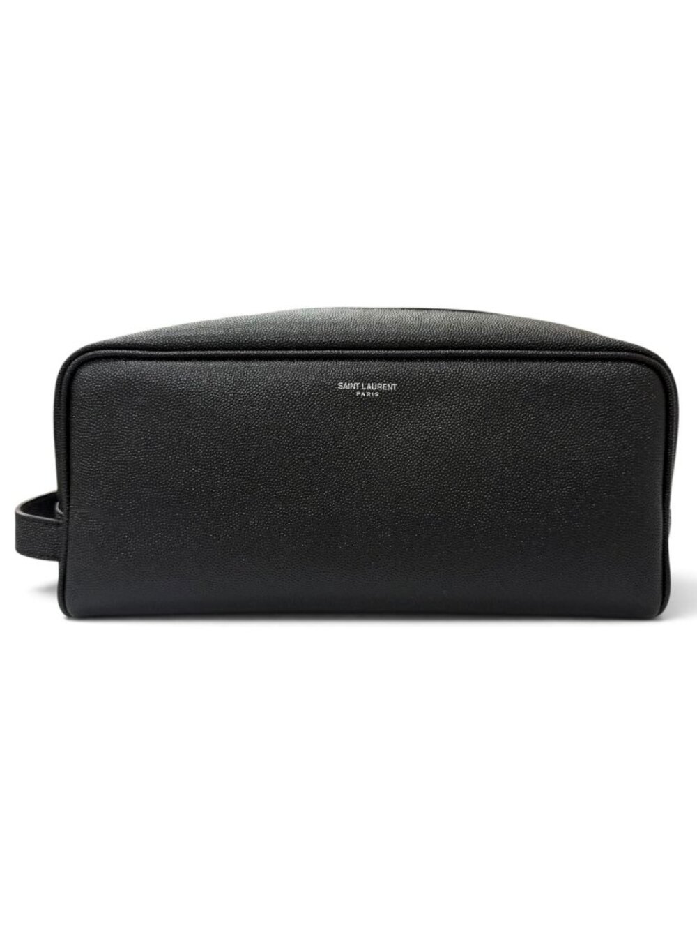 Saint Laurent Paris Grain Calfskin Logo Travel Pouch Clutch Black